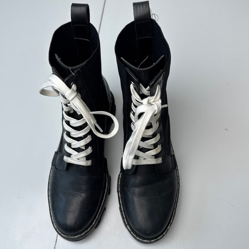 Rag & Bone Shiloh Black Leather Textile Combat Boots White Laces Lug‎ Sole - Picture 9 of 14